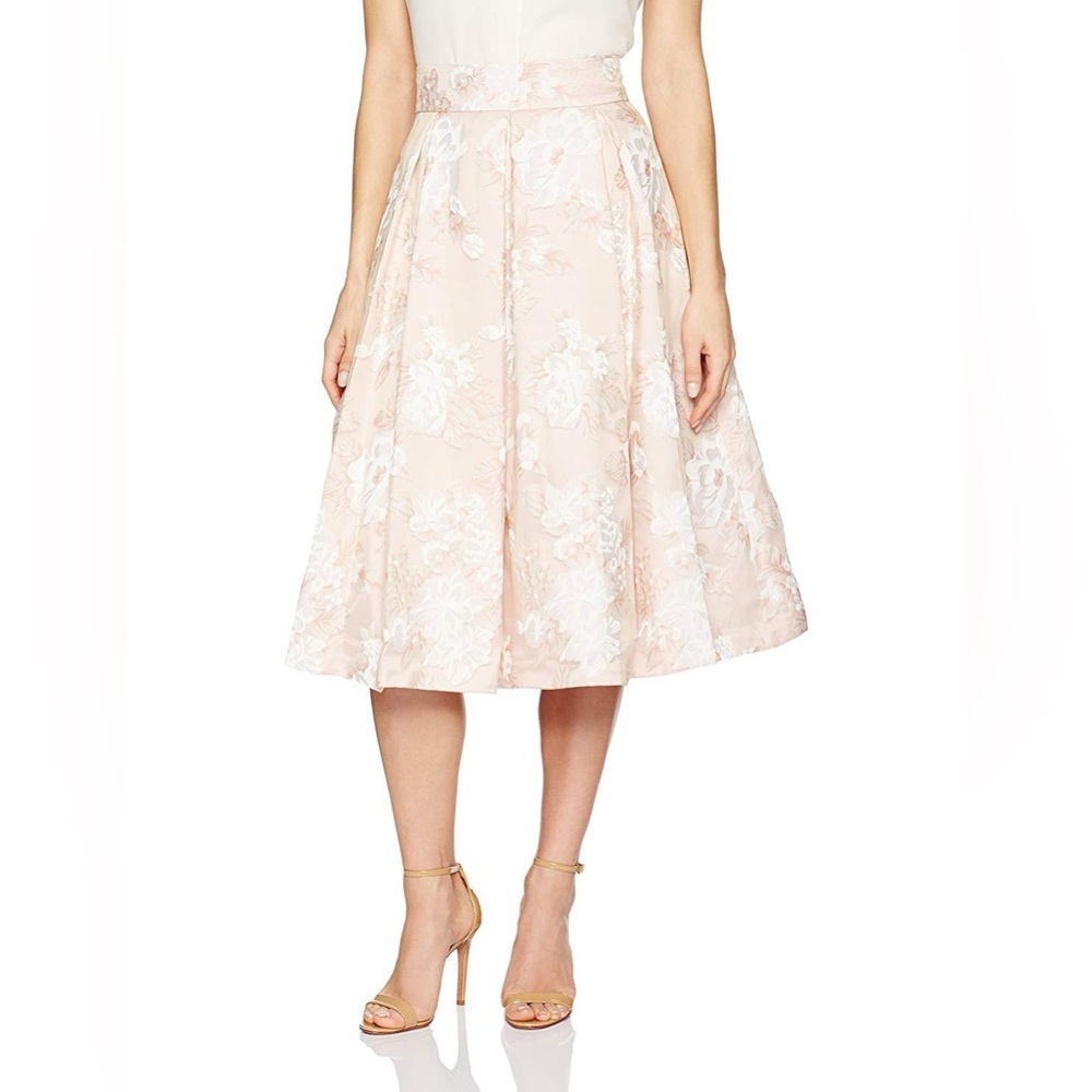 Eliza J Blush Pink Floral A-Line Midi Skirt